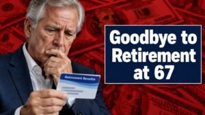 Senior man looking at a retirement benefits card - Goodbye to Retirement at 67